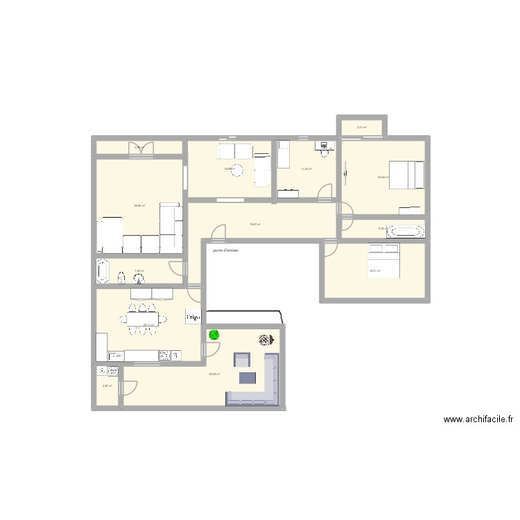 Appart maarif. Plan de 13 pièces et 189 m2