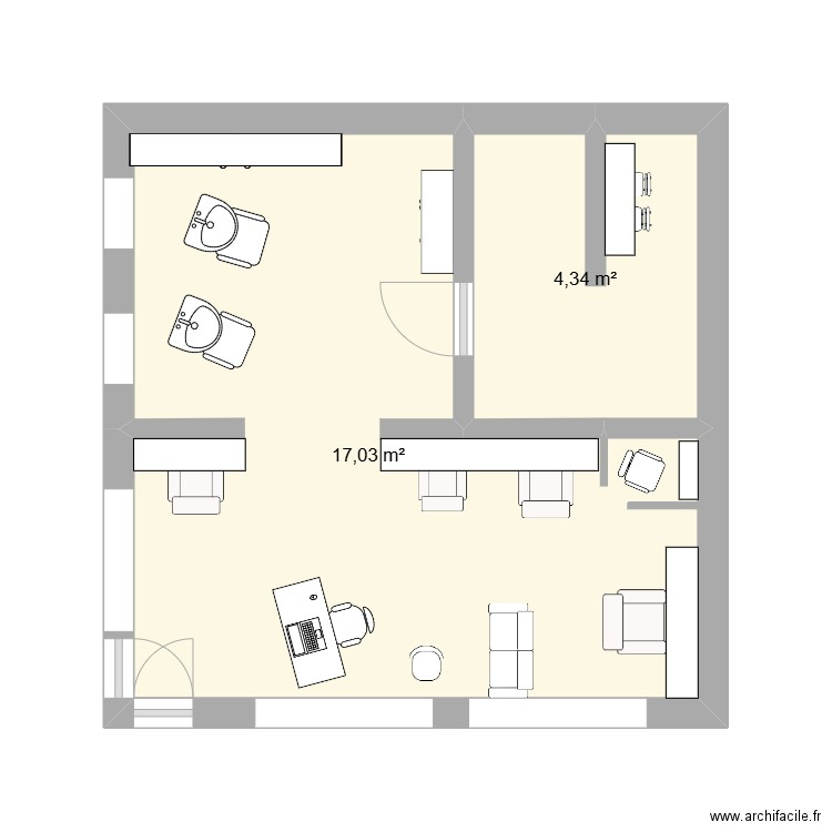 vente. Plan de 2 pièces et 21 m2