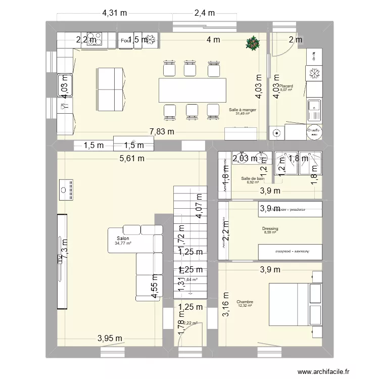 Plan RDC. Plan de 8 pièces et 106 m²