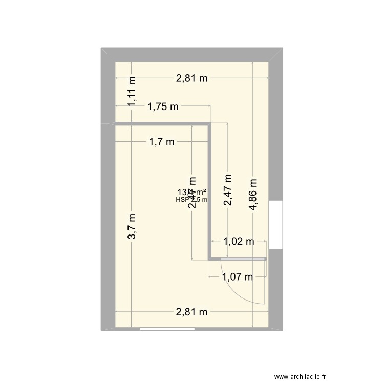 Ltdf. Plan de 1 pièce et 13 m2