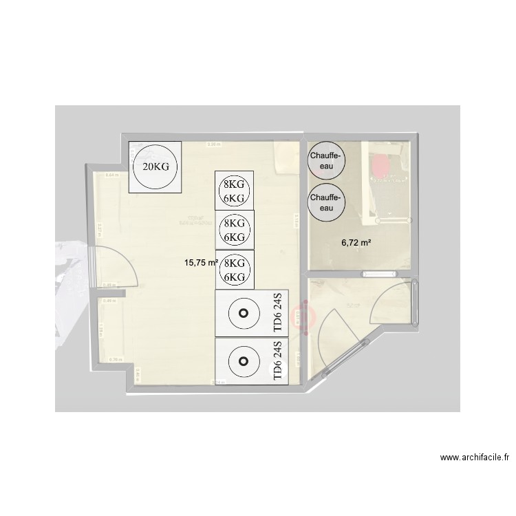 laverie. Plan de 2 pièces et 22 m2