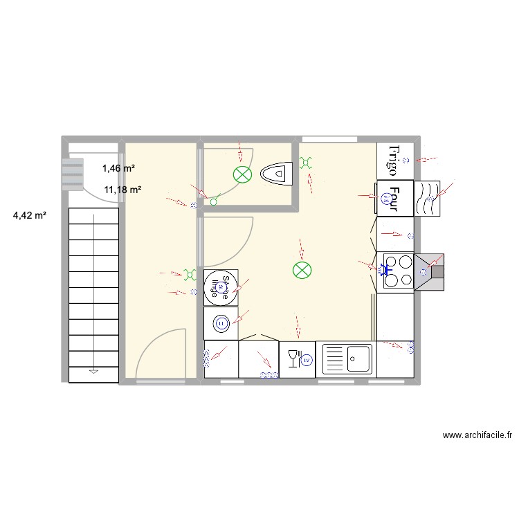 bousbeque. Plan de 3 pièces et 17 m2