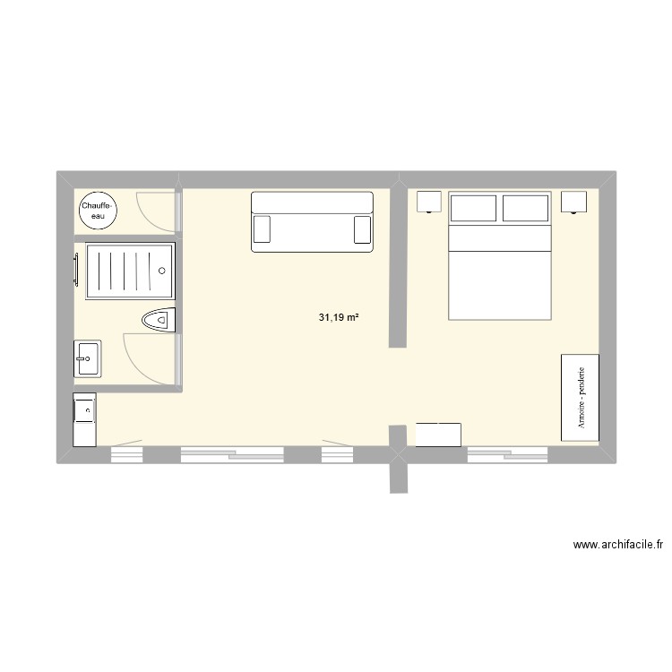 RDJ Issambres. Plan de 1 pièce et 31 m2
