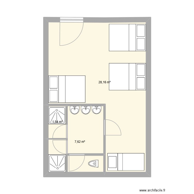 dortoir 2. Plan de 3 pièces et 37 m2