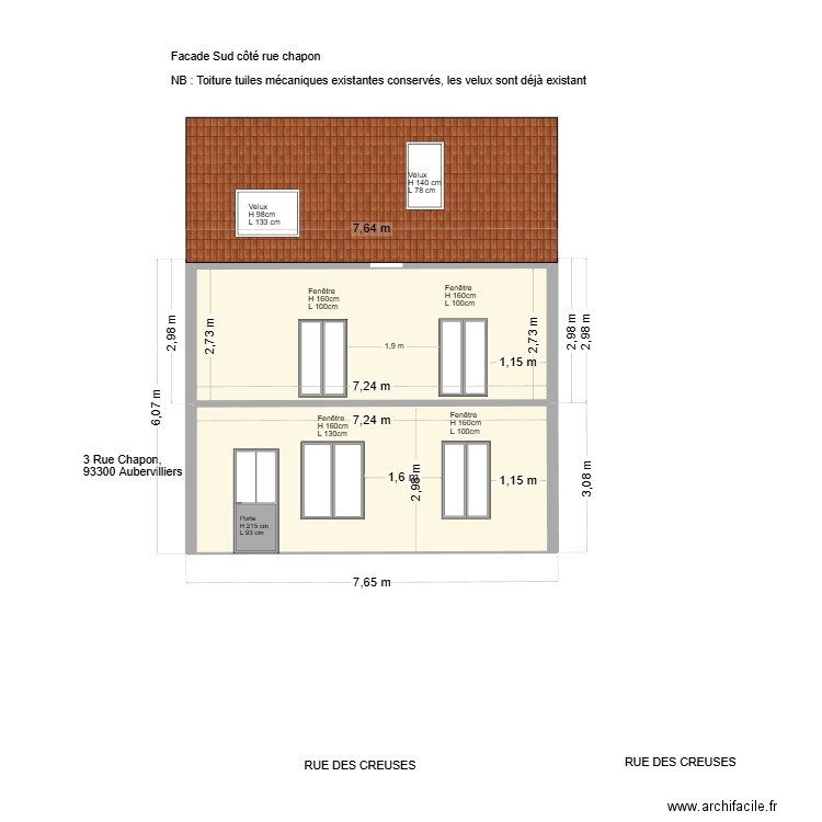 PLAN FACADE Aubervilliers. Plan de 2 pièces et 42 m2