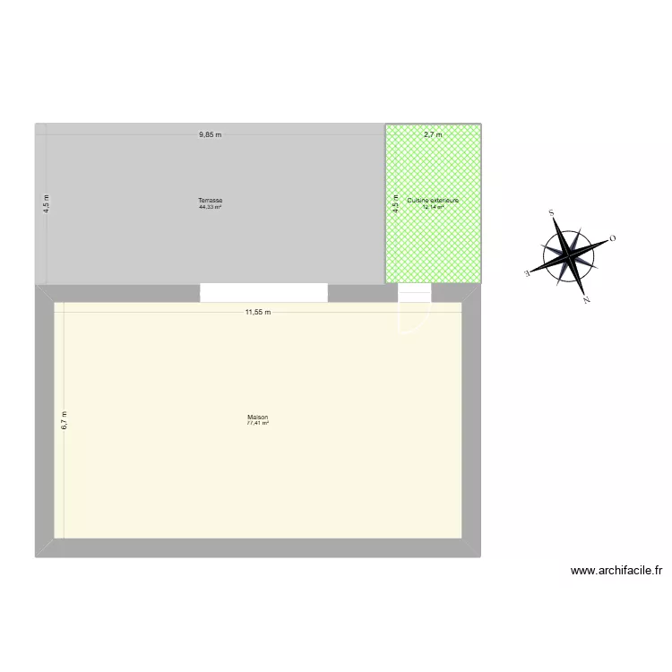 Cuisine exterieure. Plan de 3  et 134 m²