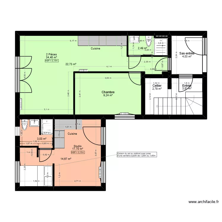 P0.2_PLAN_RDC_FUTUR_PROJET_SONNEVILLE. Plan de 10  et 63 m²