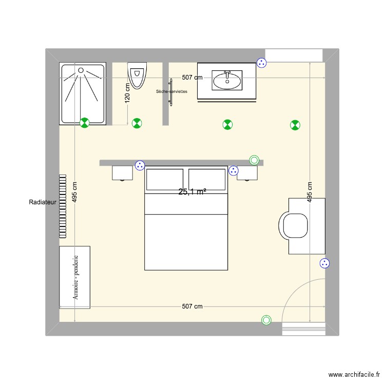 Chambre 3. Plan de 1 pièce et 25 m2
