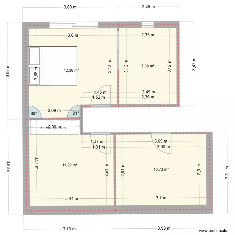 RDC partie nuit 3. Plan de 4  et 42 m²