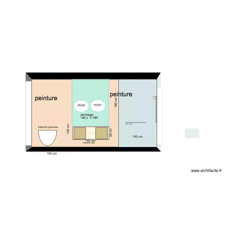 vue en long coupe sdb . Plan de 