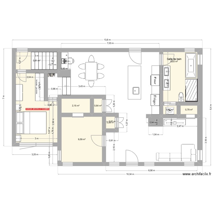 Modification garage (ajout chambre). Plan de 10 pièces et 40 m2