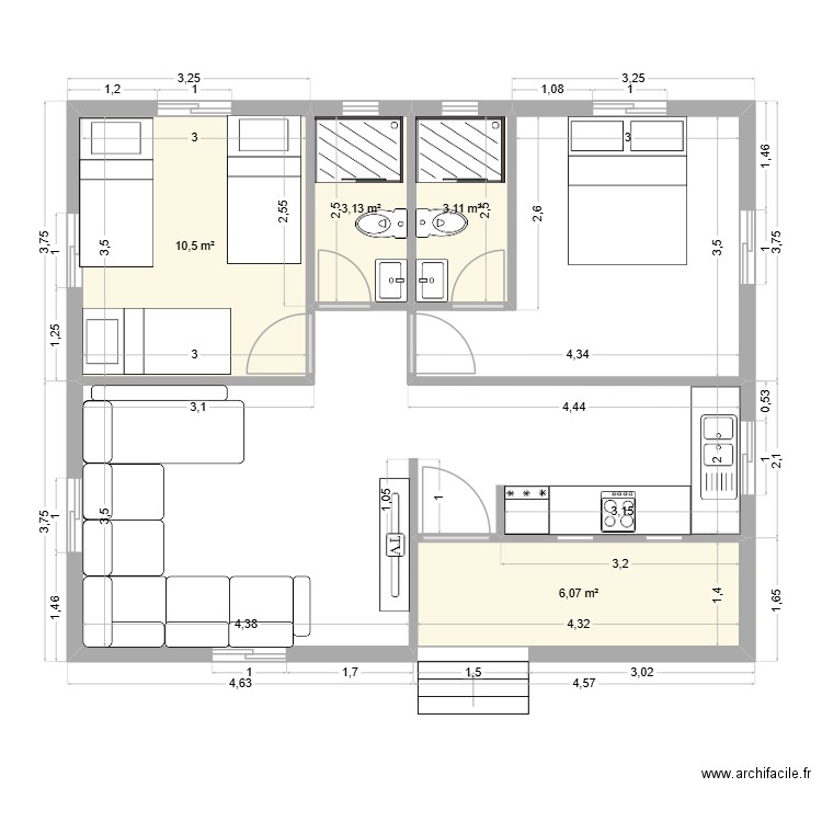 Ferme Twale3. Plan de 4 pièces et 23 m2