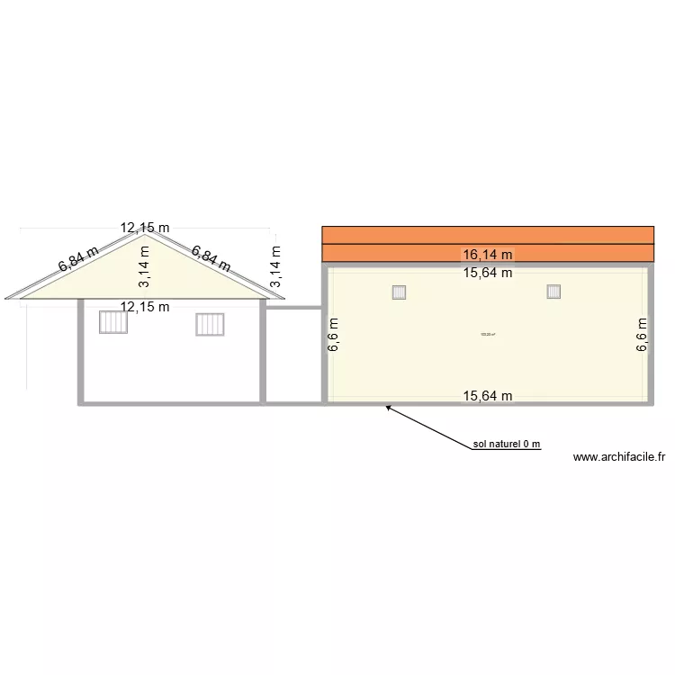 thiers facade ouest. Plan de 1  et 103 m²