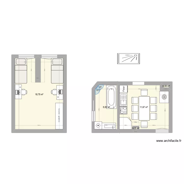 chambre twins. Plan de 5 et 36 m² chambre twins. Plan de 5 et 36 m²