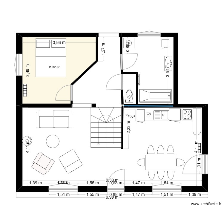 maison Crec'h Reut. Plan de 1 pièce et 11 m2