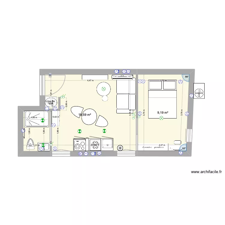 Appartement 26. Plan de 2  et 28 m²