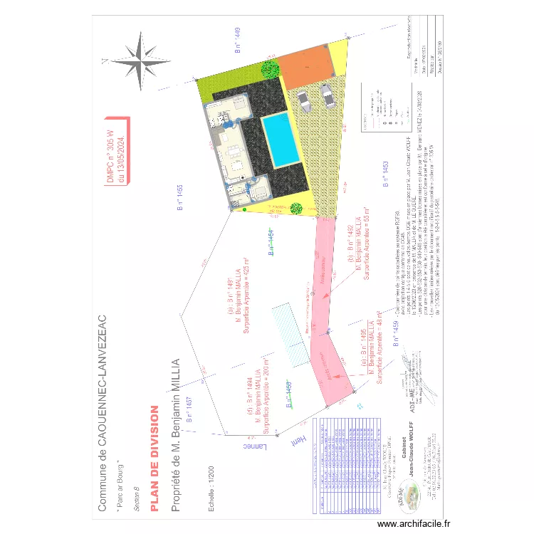 planavec piscine et jardin. Plan de 7 Pièces et 129 m²