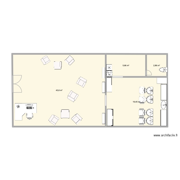 plan travail Cecilia. Plan de 4 pièces et 72 m2