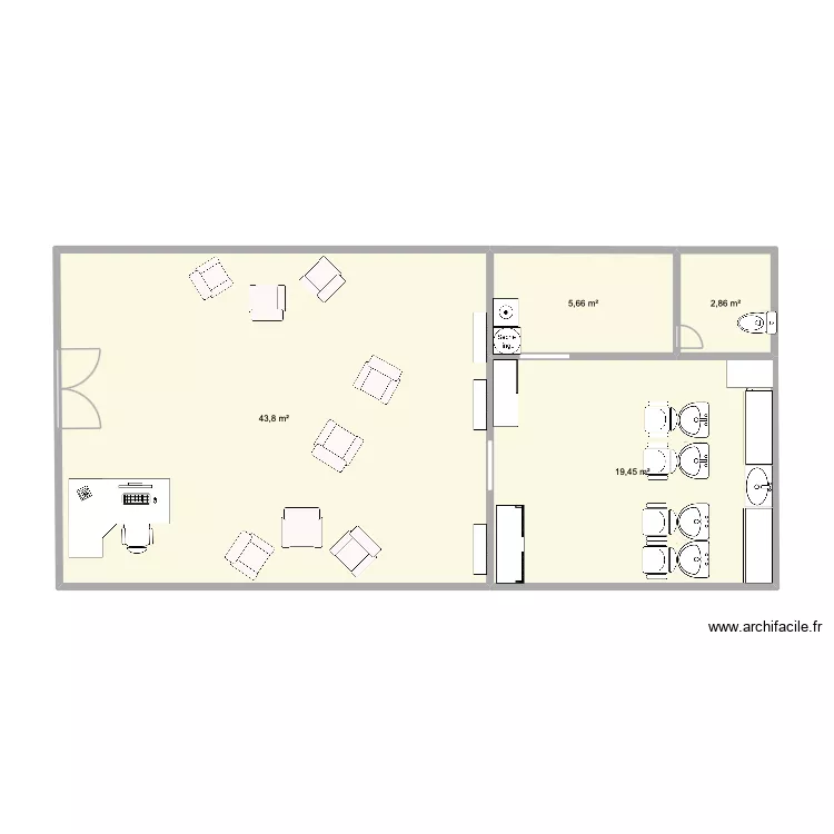 plan travail Cecilia. Plan de 4  et 72 m²