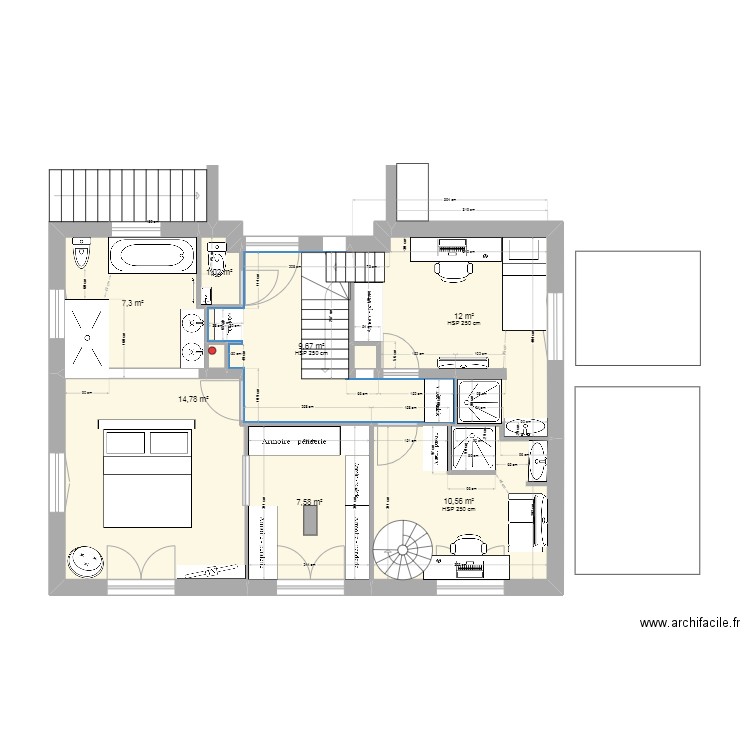 Rouret R+1 V10c. Plan de 9 pièces et 63 m2