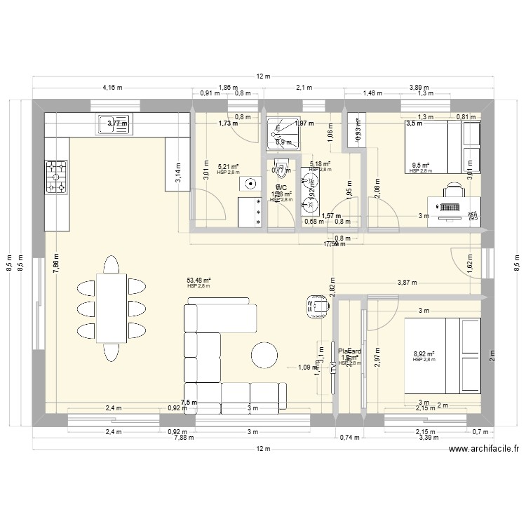 Maison Marmi. Plan de 7 pièces et 85 m2