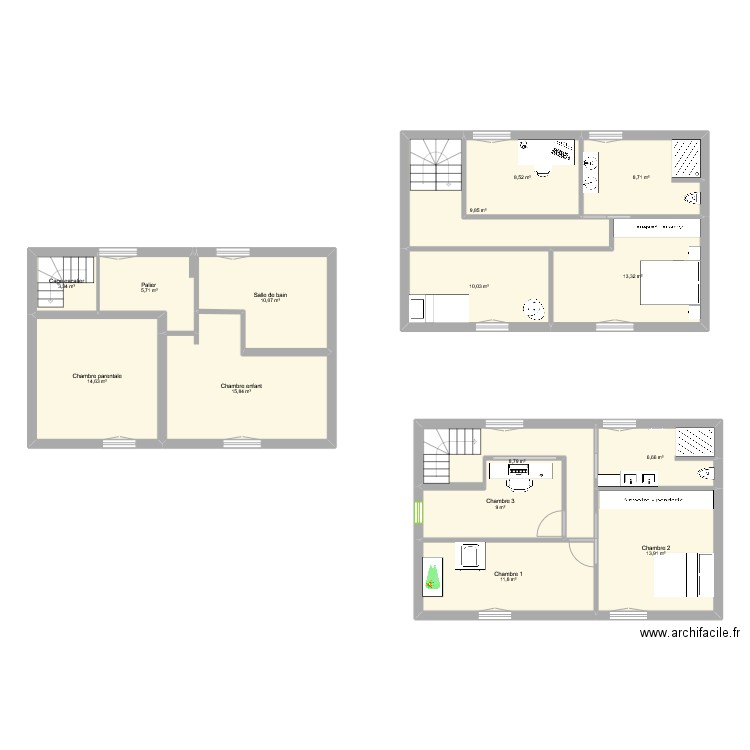 Etage complet. Plan de 15 pièces et 150 m2