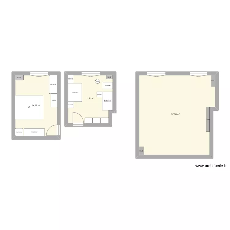 APPART  DOUD. Plan de 3  et 59 m²