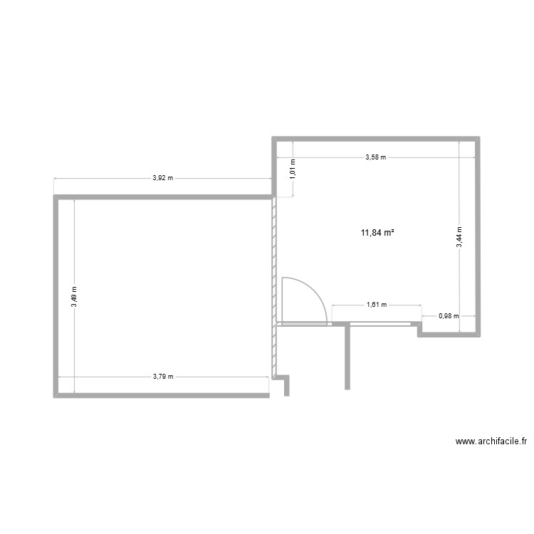 Chambre. Plan de 1 pièce et 12 m2