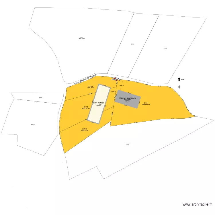 plan de masse. Plan de 2  et 1225 m²