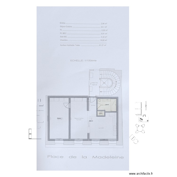 madeleine. Plan de 4 pièces et 62 m2