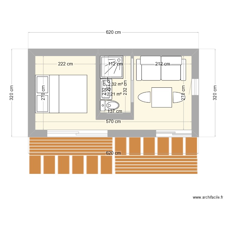 STUDIO V2. Plan de 2 pièces et 15 m2