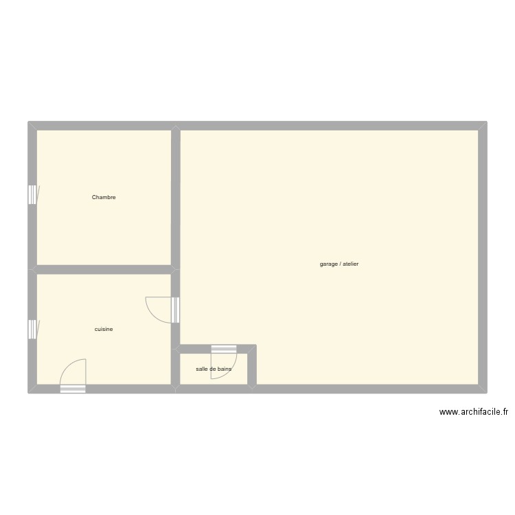 FAUJANET RDC état initial. Plan de 4 pièces et 104 m2