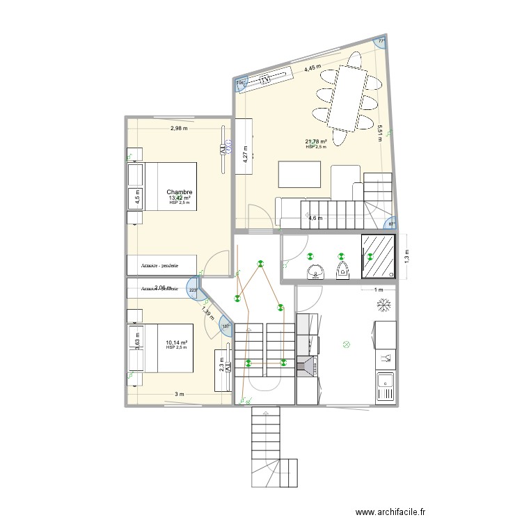 Appartement La Baule meublé. Plan de 3 pièces et 45 m2