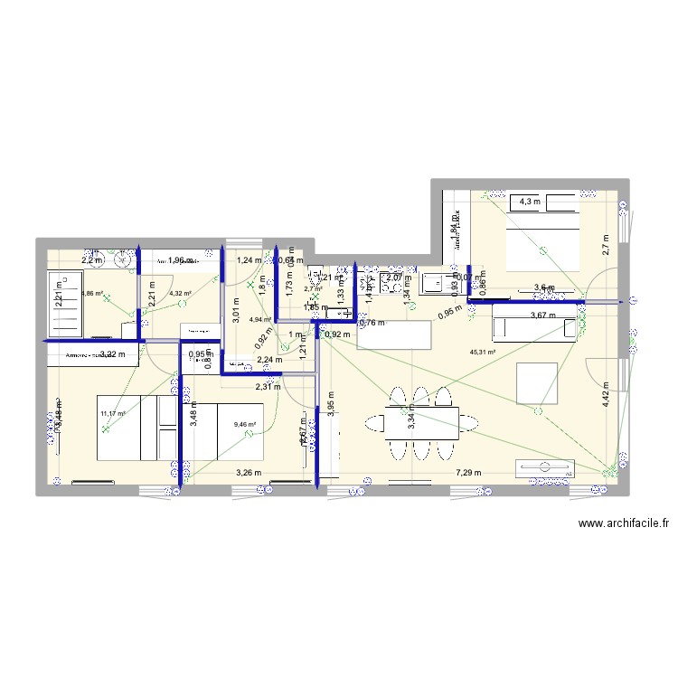 Plan appartement CUCQ modifié. Plan de 7 pièces et 83 m2