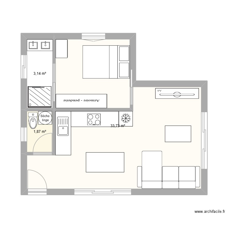 gite 2. Plan de 3 pièces et 39 m2