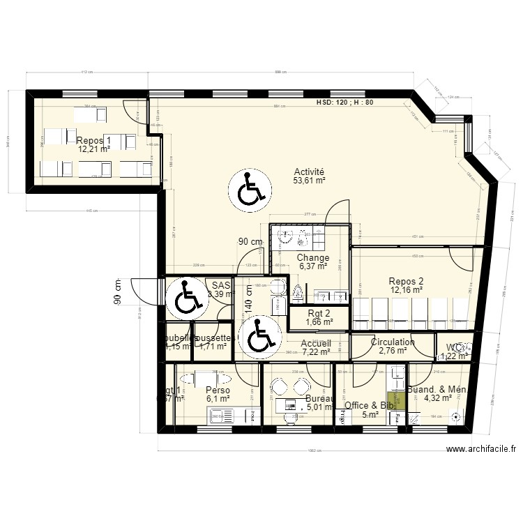 92A3L projet rectif. Plan de 16 pièces et 125 m2