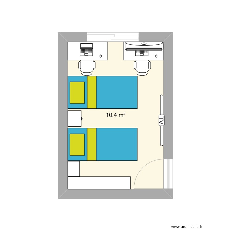 chambre enfants. Plan de 1 pièce et 10 m2