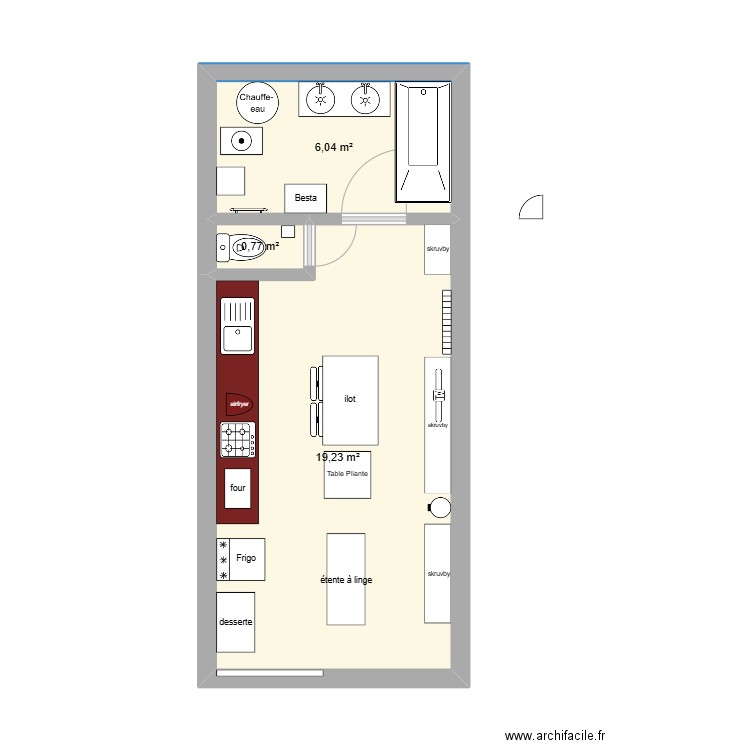 Cuisine 4. Plan de 3 pièces et 26 m2