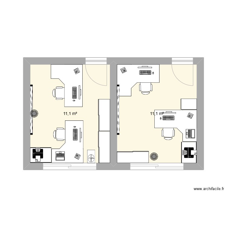 Bureau 145. Plan de 2 pièces et 22 m2