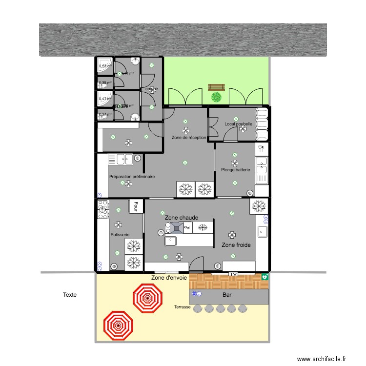 Cuisine canard coquin . Plan de 14 pièces et 84 m2