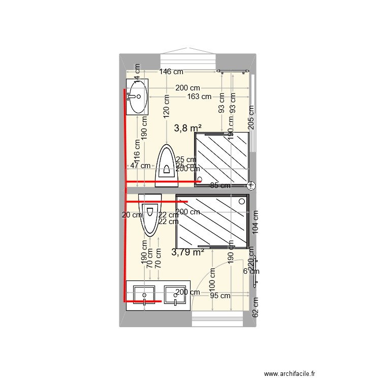 SDB 2. Plan de 2 pièces et 8 m2