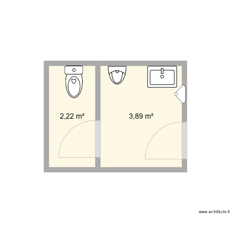 Travaux wc grenoble. Plan de 2 pièces et 6 m2