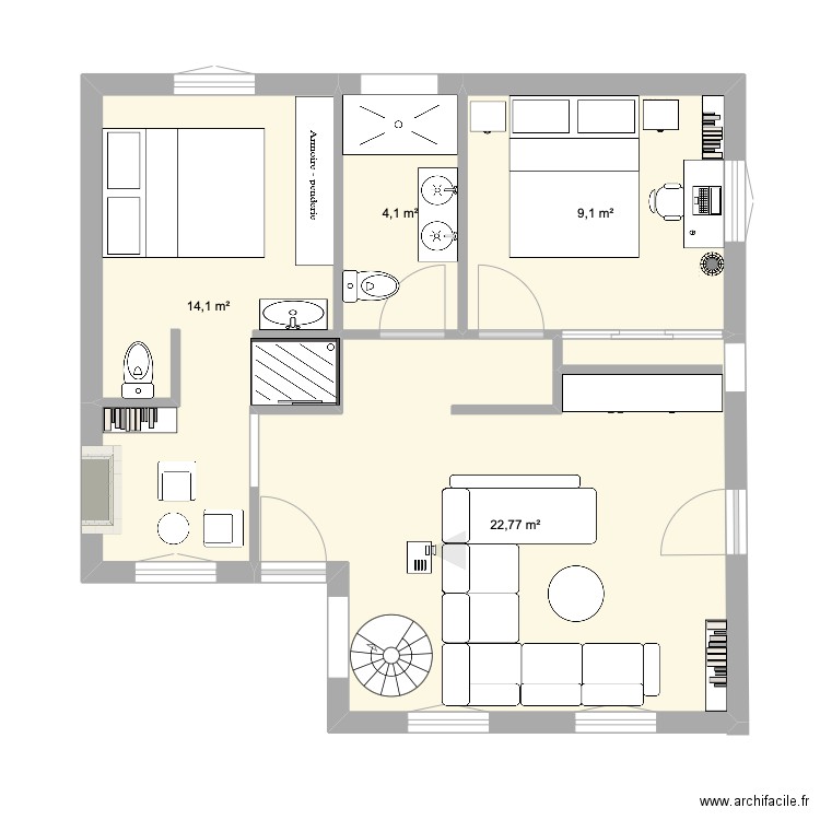 casa 1 andar. Plan de 4 pièces et 50 m2