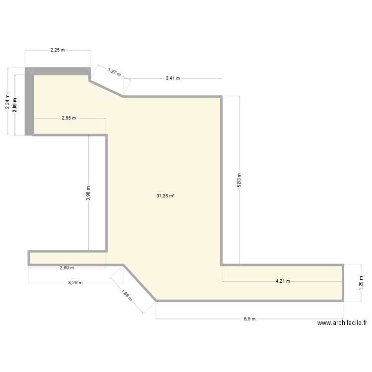 terrasse. Plan de 1 pièce et 37 m2