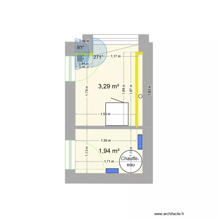 Buanderie #1. Plan de 2  et 5 m²