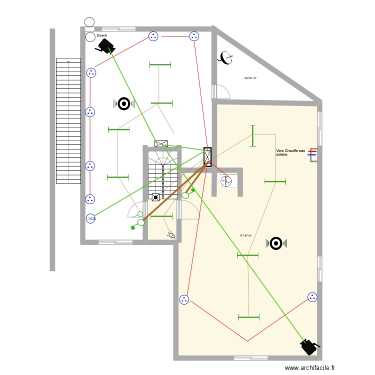 Bâtiment employés Combles 2. Plan de 2 pièces et 129 m2