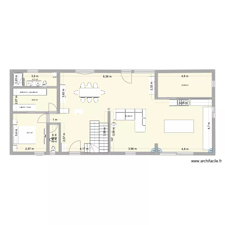 Entr&eacute;e-salle &agrave; manger-salon. Plan de 6  et 117 m²