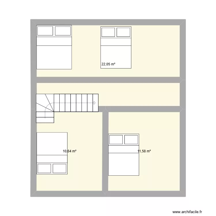 R+1 V3 maison 8 m de long. Plan de 3  et 44 m²