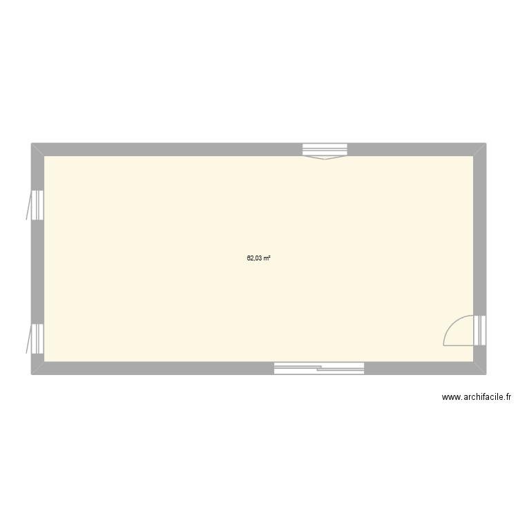 Vue en plan - PC. Plan de 1 pièce et 62 m2