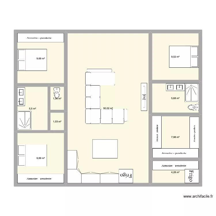 Container x 4 - 12 x 10. Plan de 10 pièces et 104 m²